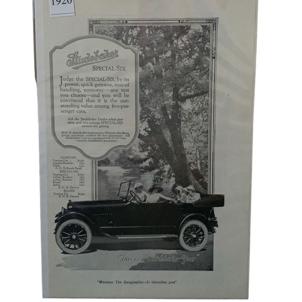 Vintage 1920 Studebaker Special Six Ad Advertisement